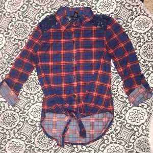 Button Up Flannel with Lace and Tie